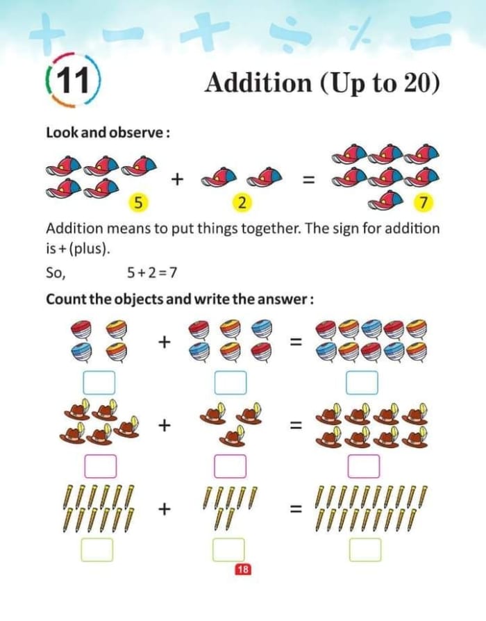 Counting and adding balloons worksheet for kindergarten math practice 25 Colorful kindergarten worksheet featuring balloons to practice addition up to 20