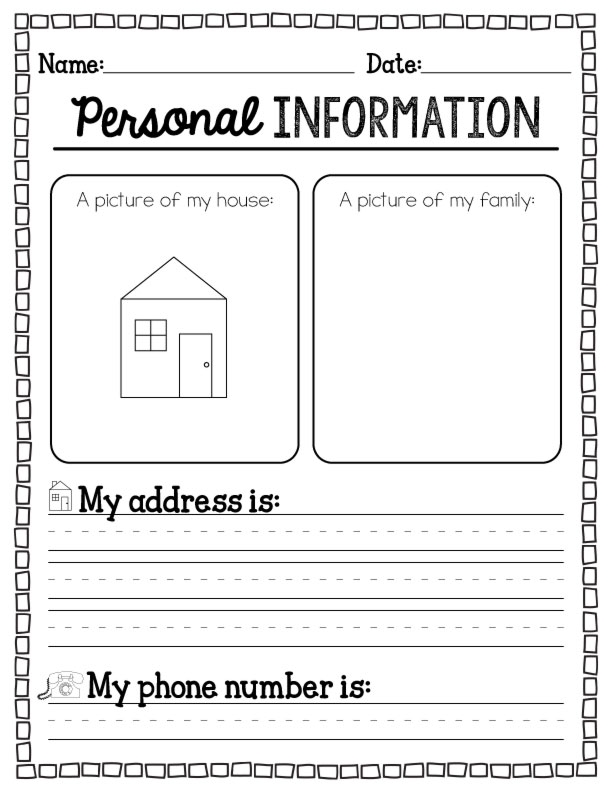 Kindergarten worksheet for practicing how to write a home address with an envelope template