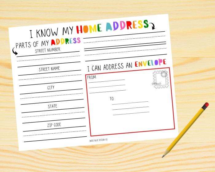 Colorful envelope template for kindergarten students to practice writing their address