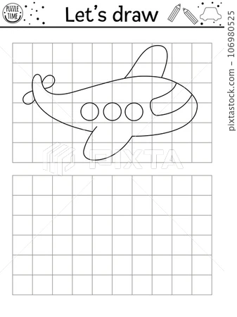Kindergarten student using a crayon to complete the airplane drawing scene on a geometry worksheet