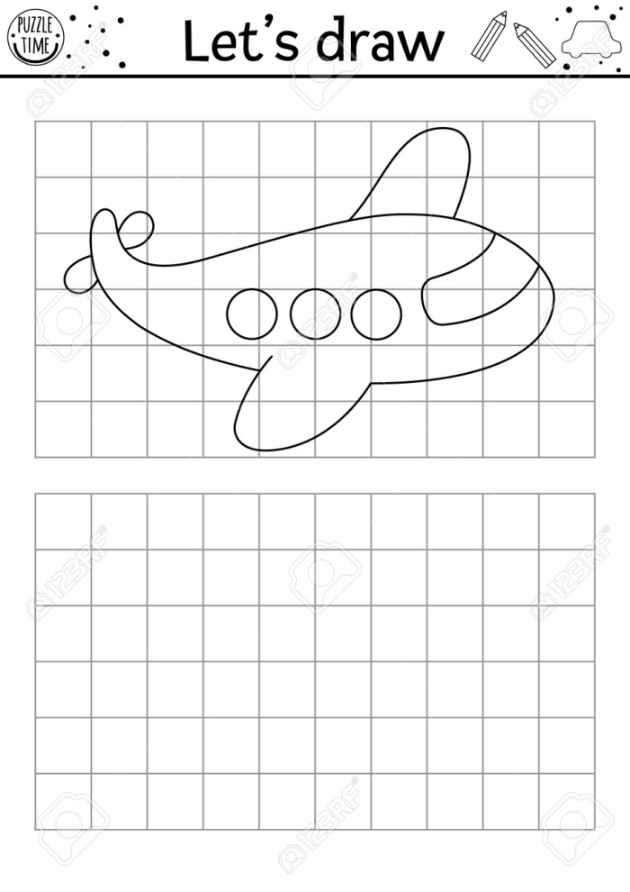Kindergarten worksheet featuring a blank scene around an airplane for students to complete by drawing