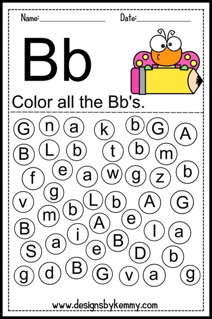 Kindergarten algebra word search worksheet featuring letters A B and C