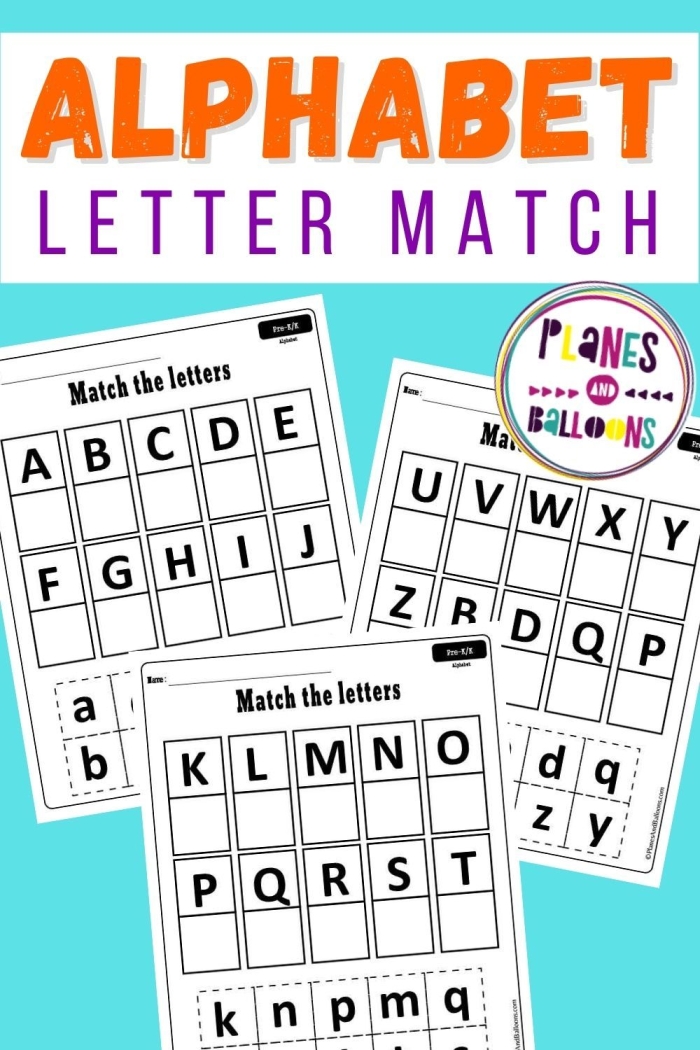 Alphabet Match Up Activity 15 for Letter Sound Recognition Practice Kindergarten student matching uppercase and lowercase letters with picture clues on an alphabet worksheet