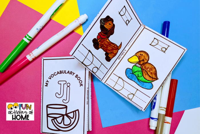 Kindergarten student working on an alphabet mini book phonics worksheet template