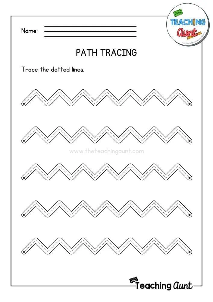 Worksheet for following the alphabet path from A to K for kindergarten students