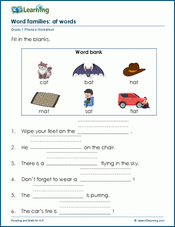 Worksheet featuring a word family story with four "-an" words for kindergarten students