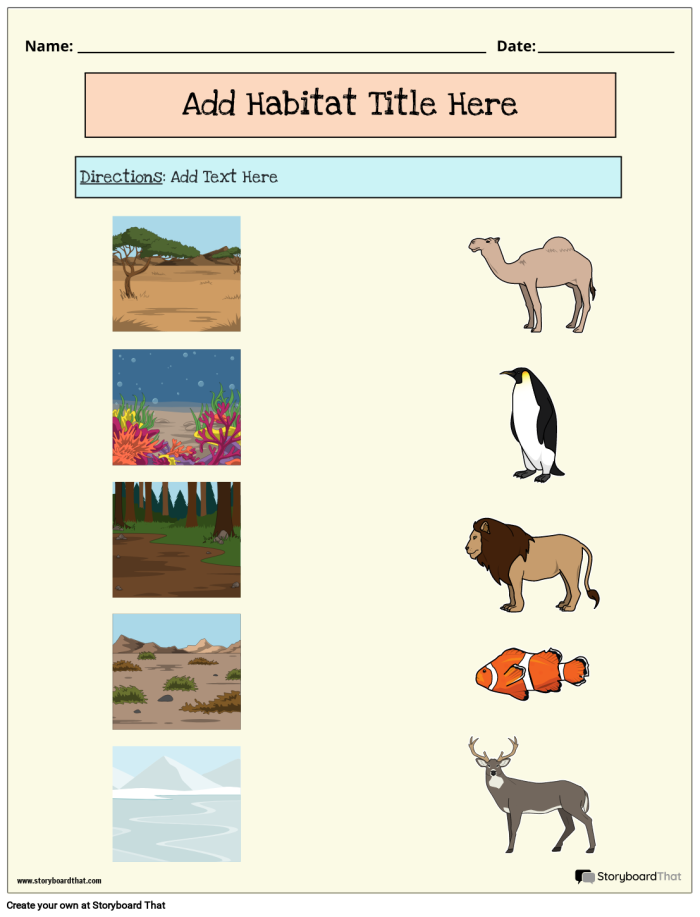 Educational activity sheet for exploring animal habitats in a fun way Coloring worksheet featuring animal habitats for kindergarten students