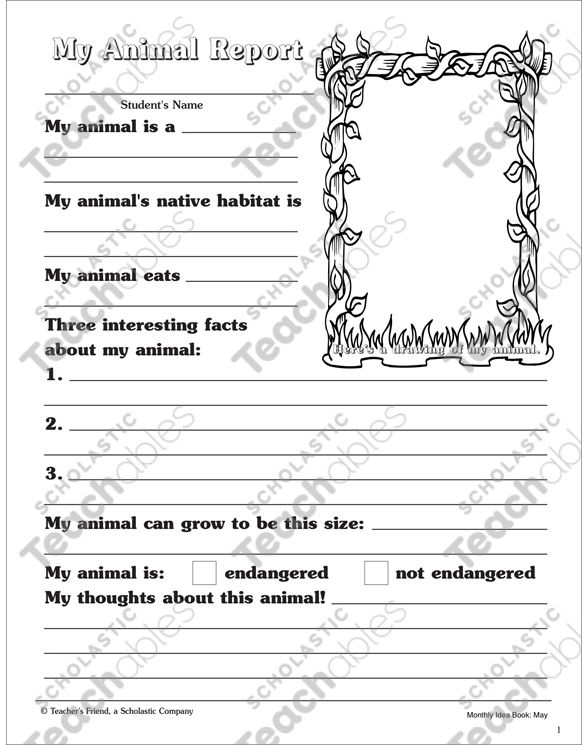 All About Animals Report worksheet for handwriting practice Engaging worksheet for kindergarten students to create an animal report