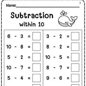 Kindergarten life science subtraction to 10 worksheet with animal pictures to cross out