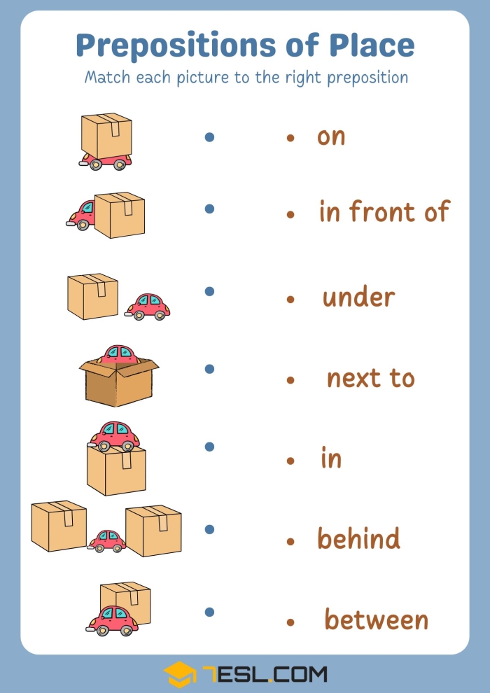 Preposition exercises worksheet featuring engaging art activities for kindergarten students