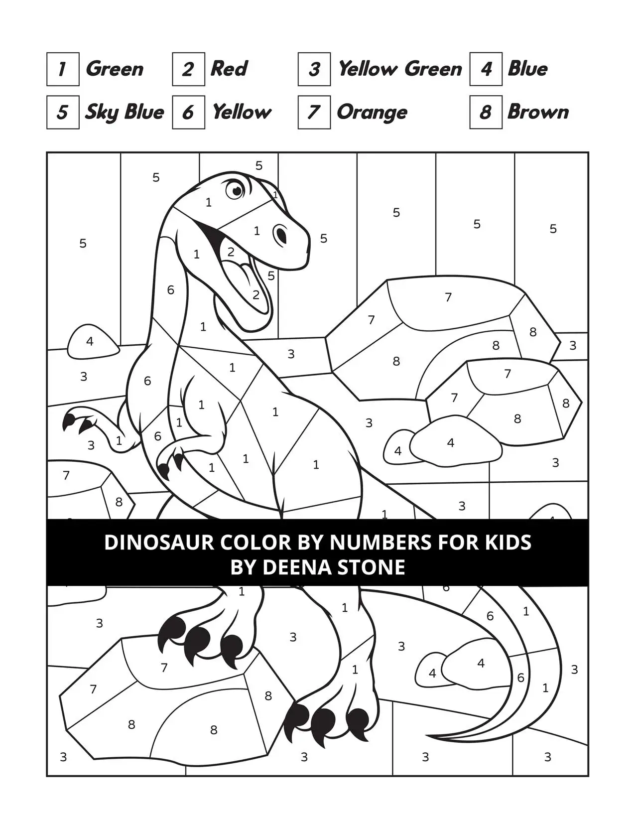 Dinosaur Color by Number Algebra Worksheet 22 Kindergarten student coloring a prehistoric dinosaur by matching numbers to colors on a math worksheet