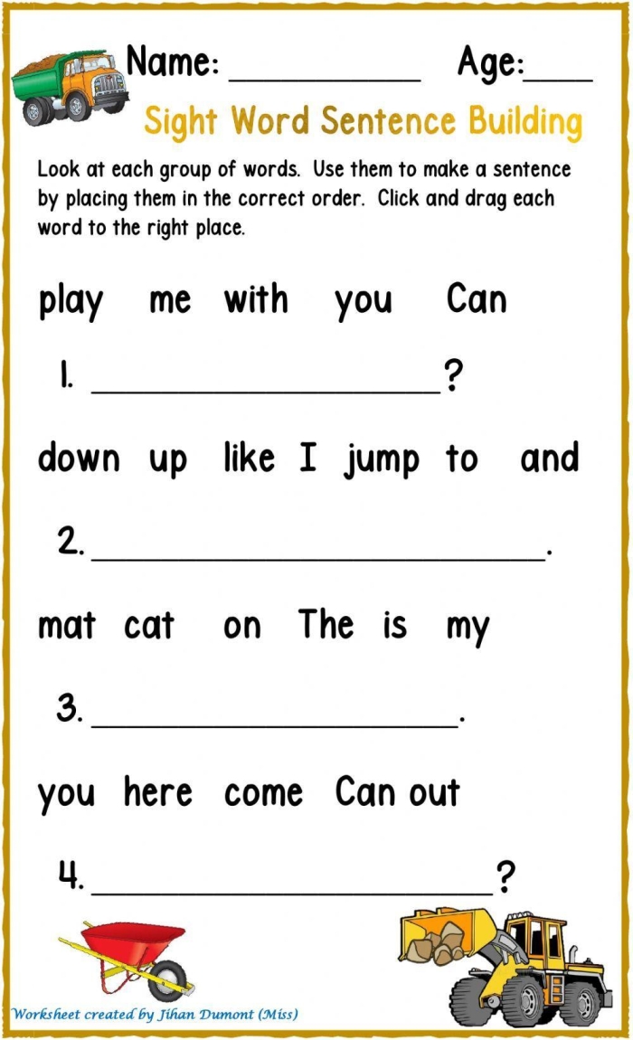 Kindergarten student tracing and writing the sight word the on a printable worksheet
