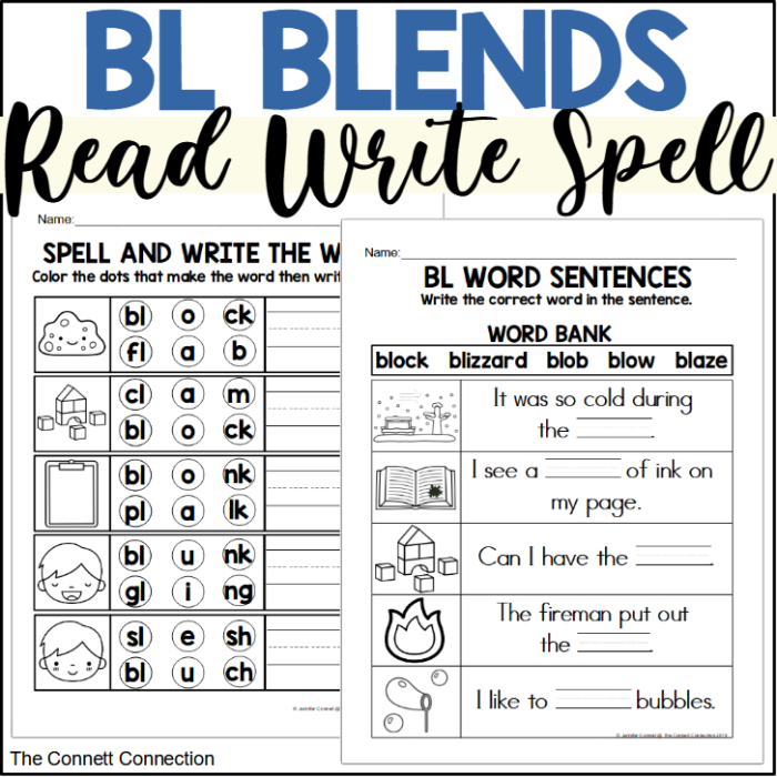 Beginning Blends Review Worksheet 9 for Kindergarten Phonics Kindergarten worksheet featuring beginning blend practice for words like frog and snake