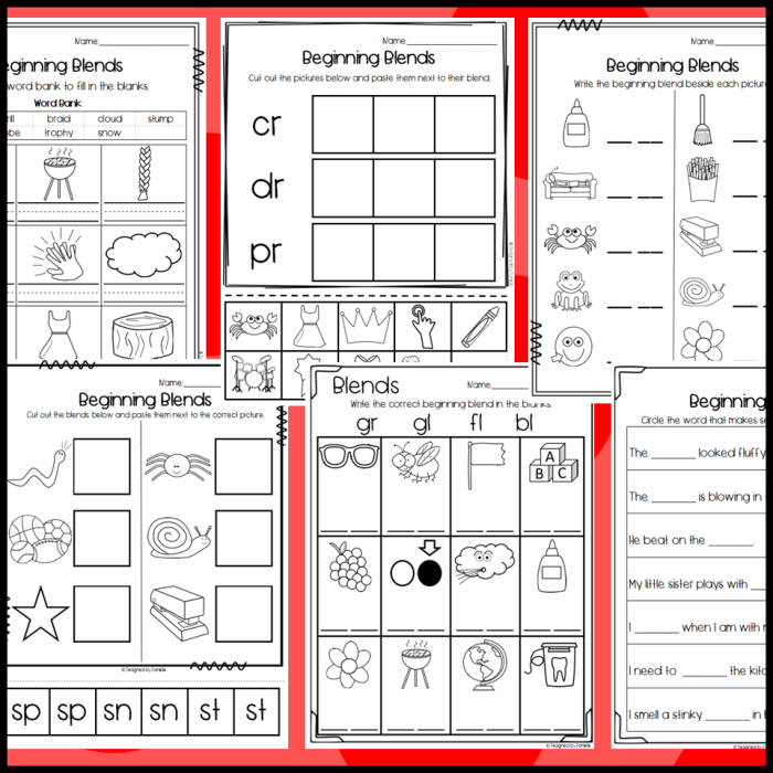 Beginning Blends Review Worksheet 25 for Kindergarten History Lessons Kindergarten student working on a beginning blends review worksheet with frog, prince, and snake illustrations