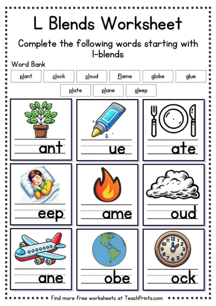 Beginning Blends Review Worksheet 22 Kindergarten worksheet featuring a beginning blends review activity with pictures of a frog, prince, and snake for students