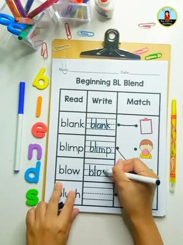 Beginning Blends Review Worksheet for Kindergarten Image 19 Kindergarten student completing a beginning blends review worksheet with images of a frog prince and snake