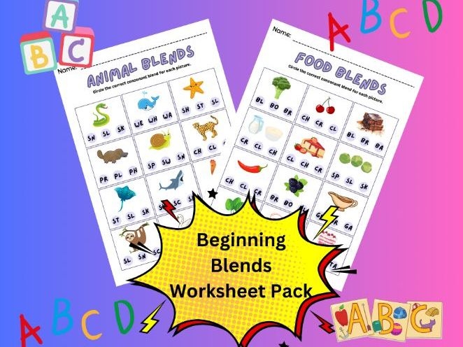 Beginning Blends Review Worksheet Number 4 for Kindergarten History Studies Kindergarten student completing a beginning blends review worksheet with words like frog and snake
