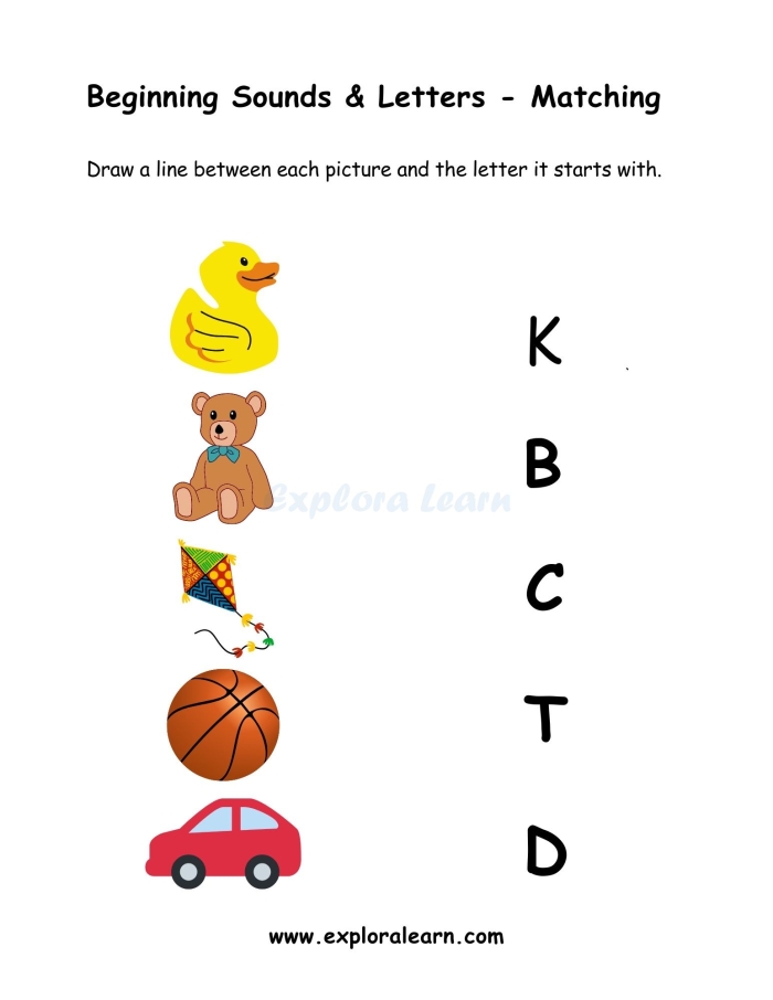 Beginning Sounds Match-Up Worksheet for Kindergarten Learning Worksheet featuring a fun activity for matching pictures with corresponding beginning sounds