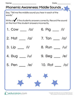 Phonemic Awareness Initial Sounds Assessment Activity 25 Kindergarten student worksheet showing pictures for identifying beginning letter sounds in words