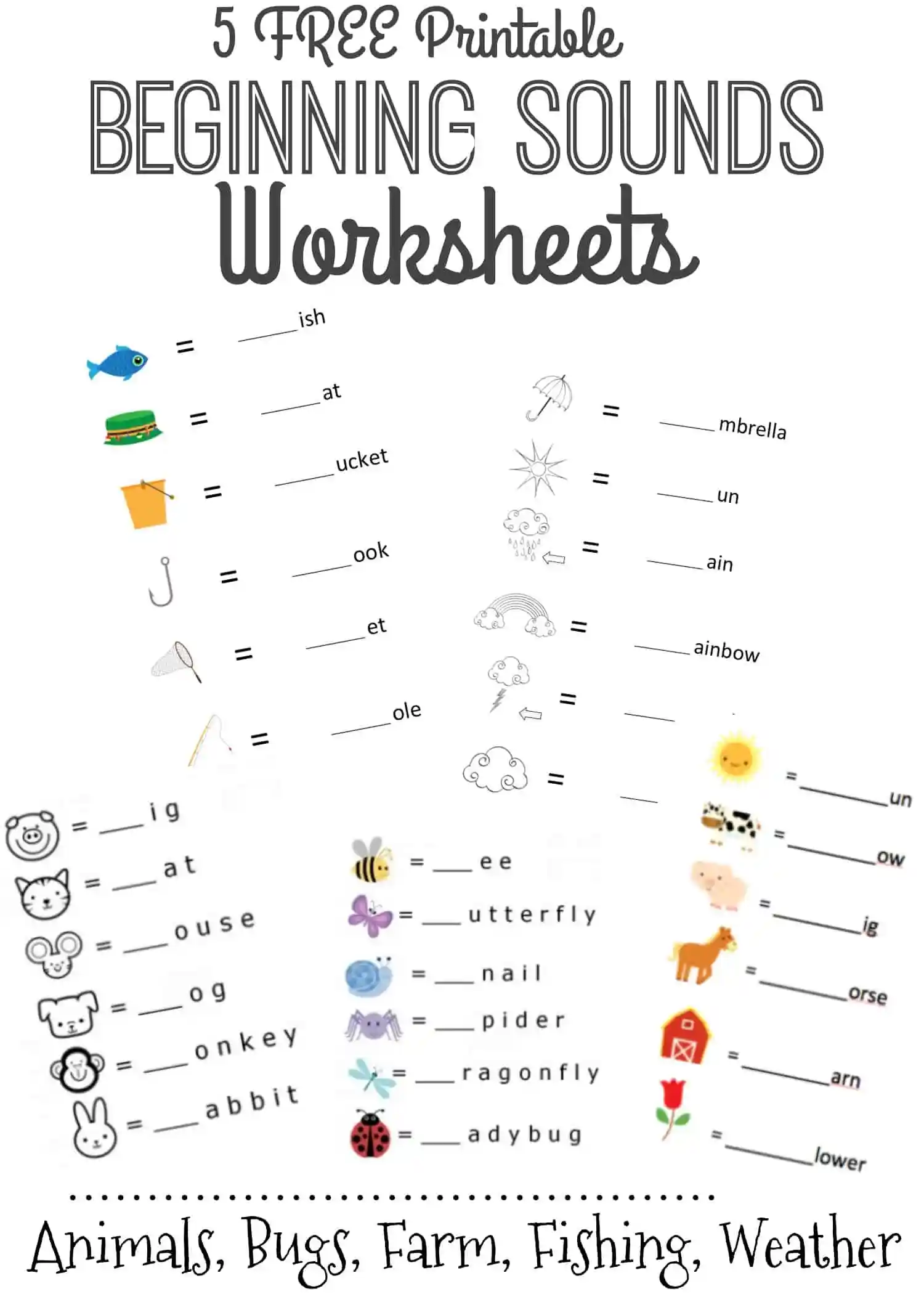 Kindergarten worksheet for practicing beginning letter sounds and matching exercises