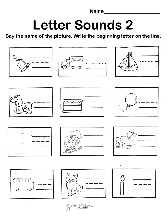 Kindergarten worksheet for practicing beginning letter sounds and matching exercises
