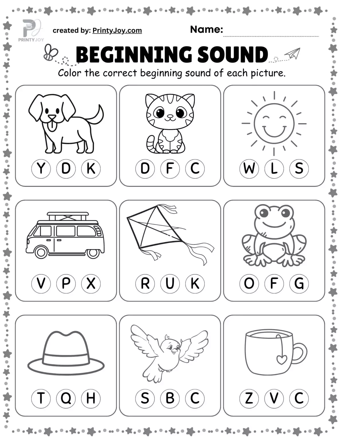 Kids practicing phonics by circling beginning sounds on a worksheet