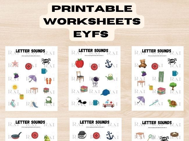 Worksheet for practicing beginning sounds of the letters R, S, and T for kindergarten students