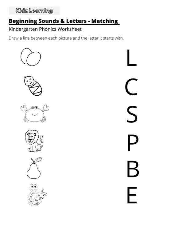 Worksheet featuring exercises for recognizing beginning sounds R, S, and T for kindergarten students