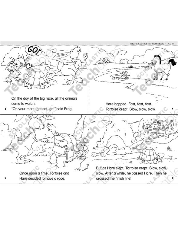 Worksheet image depicting the classic race between the tortoise and the hare from Aesop's story A colorful illustration of the tortoise and hare racing in Aesop's fable for a kindergarten worksheet