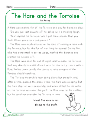 Colorful puppets for a Kindergarten worksheet based on The Hare and the Tortoise story