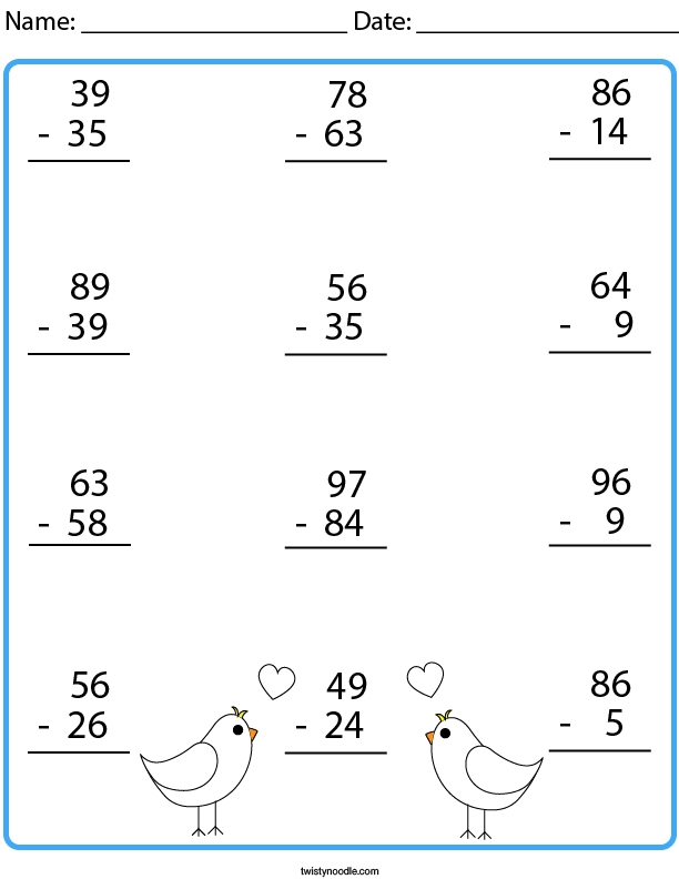 Math worksheet for kindergarteners featuring bird subtraction activities Children engaging in bird-themed subtraction exercises on a colorful worksheet