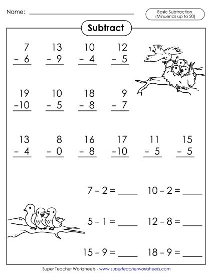 Engaging activity for young learners focused on simple subtraction with cheerful birds Colorful bird-themed subtraction worksheet for kindergarten students practicing basic math skills