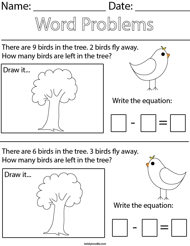 Bird Subtraction Worksheet for Kindergarten Learners Young children engaging in subtraction with colorful bird illustrations on a worksheet