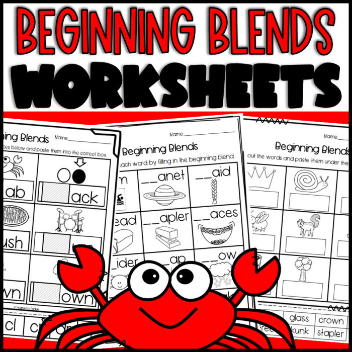 Beginning Blends Review Worksheet 17 for Early Readers Kindergarten student practicing beginning consonant blends with pictures of frog, prince, and snake