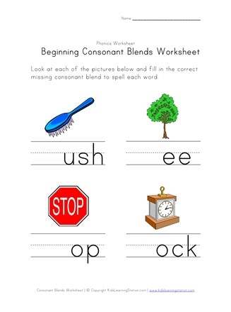 Kindergarten student completing a beginning consonant blends bubble worksheet 16