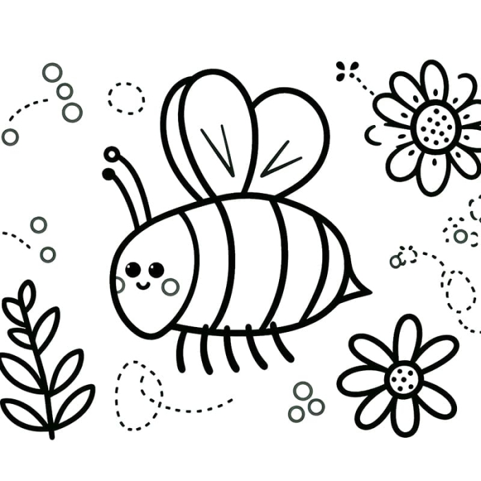 Happy Bumble Bee Coloring Activity - Fraction Worksheet 10 Kindergarten student coloring a cheerful bumble bee and flowers in a honey-themed nature scene for fraction learning