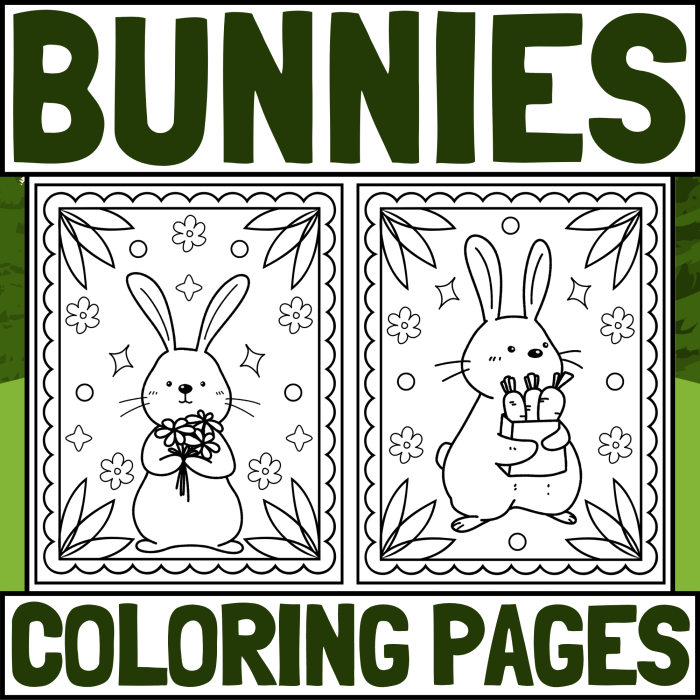 A cute bunny sitting in a wicker basket for kindergarten students to color during spring