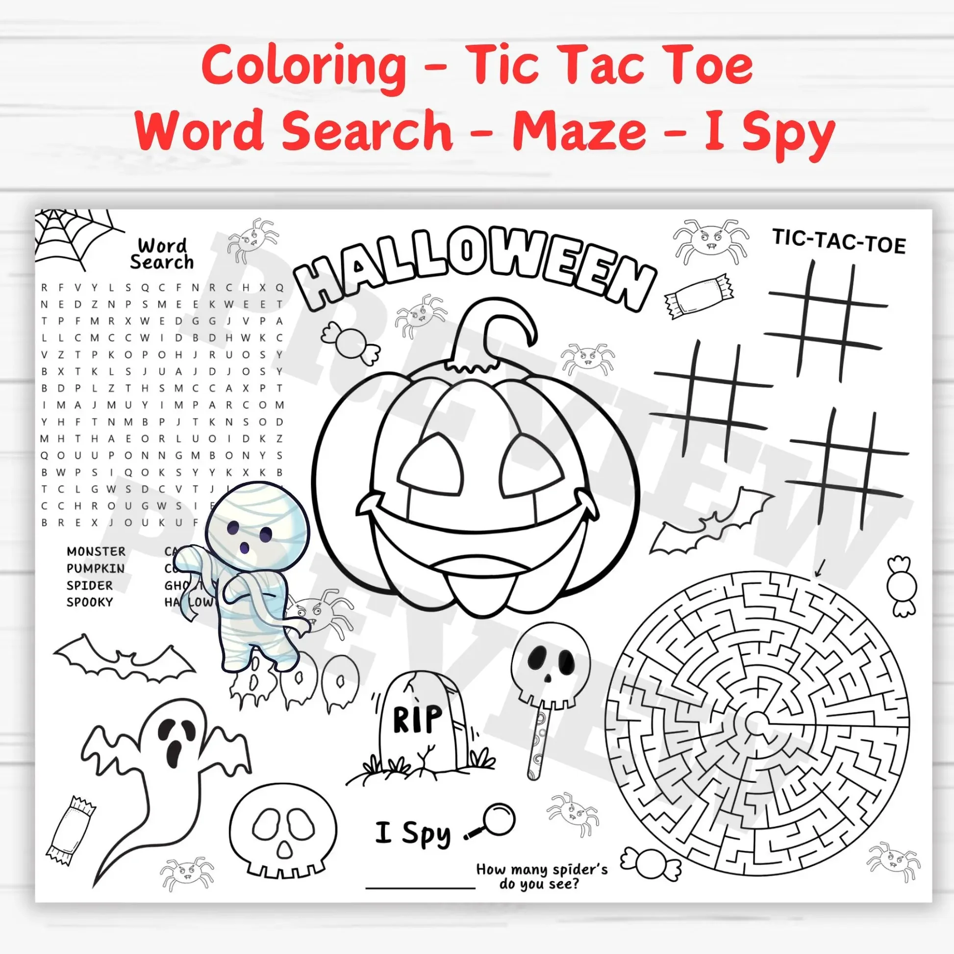 Colorful Trick-or-Treat Game worksheet showing a maze filled with candy pieces for kids to collect