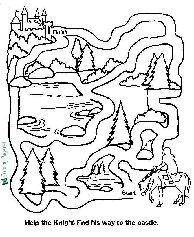 Kindergarten reading worksheet featuring a fun castle maze puzzle for children to solve