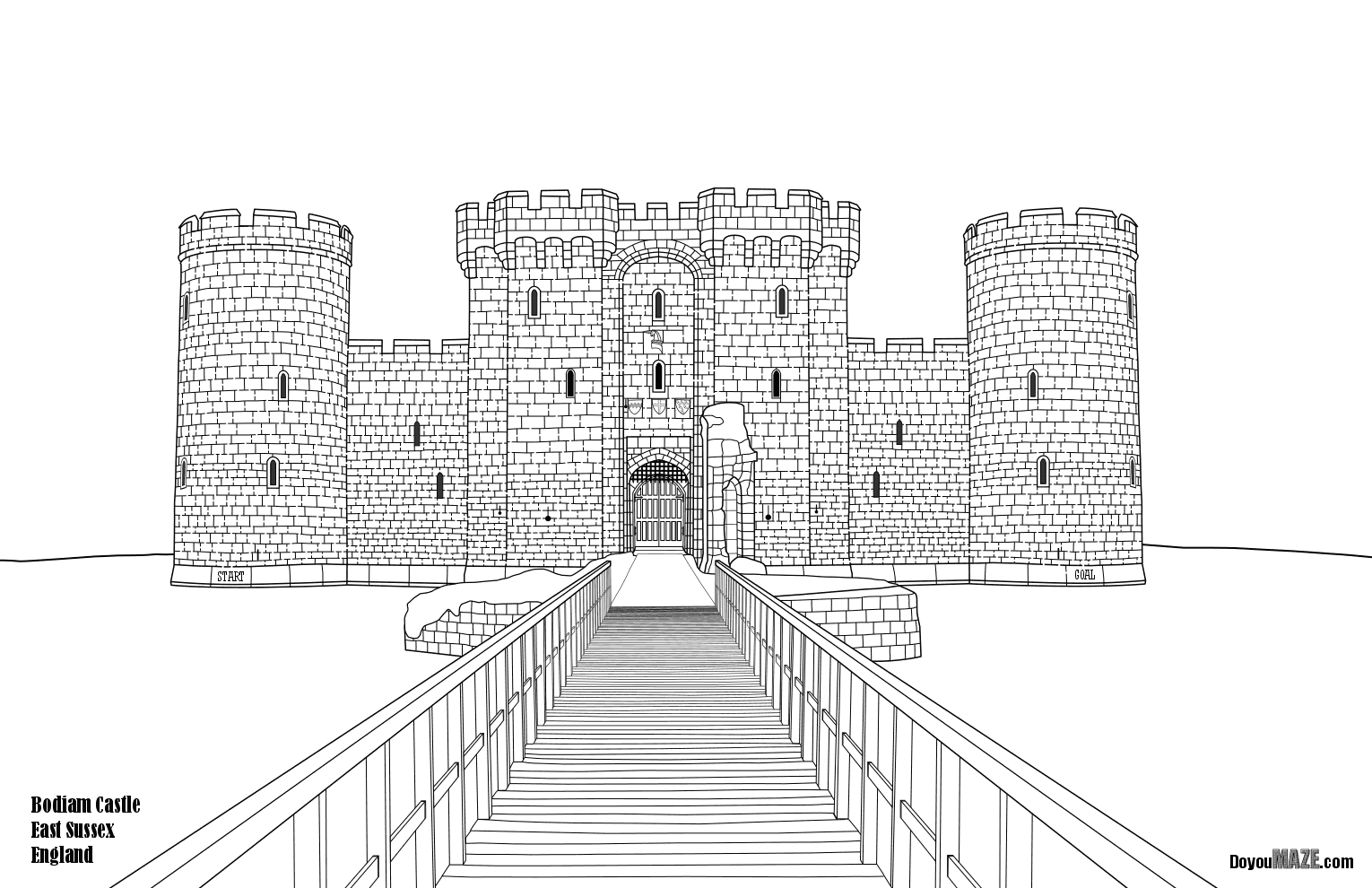 A kindergarten student solving a fun castle maze worksheet by drawing a path