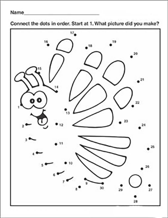 Caterpillar Dot-to-Dot Counting Practice Worksheet for Kindergarten Kindergarten student connecting dots on a caterpillar drawing worksheet