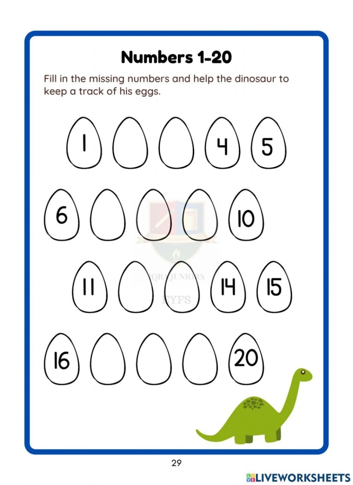 Kindergarten caterpillar worksheet with missing numbers from 5 to 10 for students to complete 22