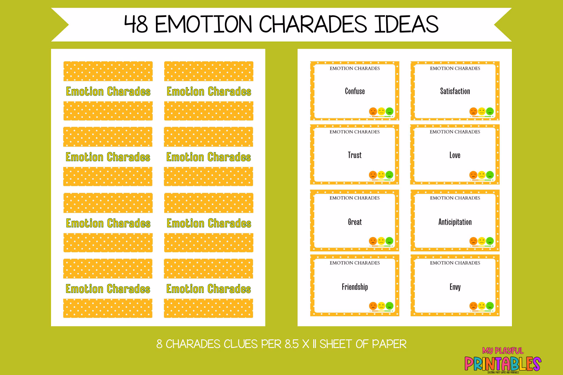 Children engaging in a fun charades game using emotion cards from the Charades with Emotions worksheet