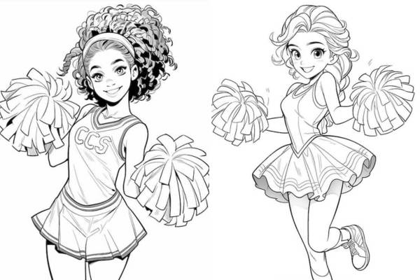 Cheerleading coloring pages worksheet designed for kindergarten students to enjoy