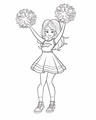 Kindergarten student coloring a fun cheerleading scene on an activity worksheet