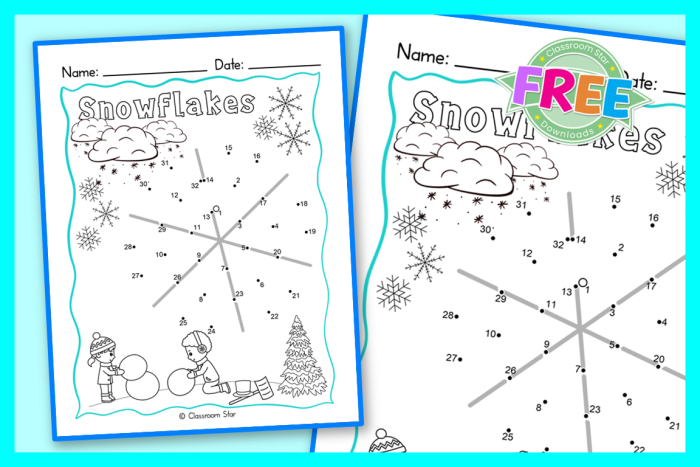 Engaging counting activity for young learners to enjoy this holiday season Snowflake Dot-to-Dot worksheet for kindergarten phonics practice during Christmas