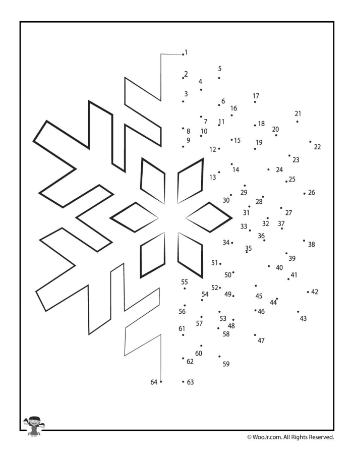 Engaging counting activity for kids featuring a snowflake design Snowflake Dot-to-Dot worksheet for kindergarten phonics practice during Christmas
