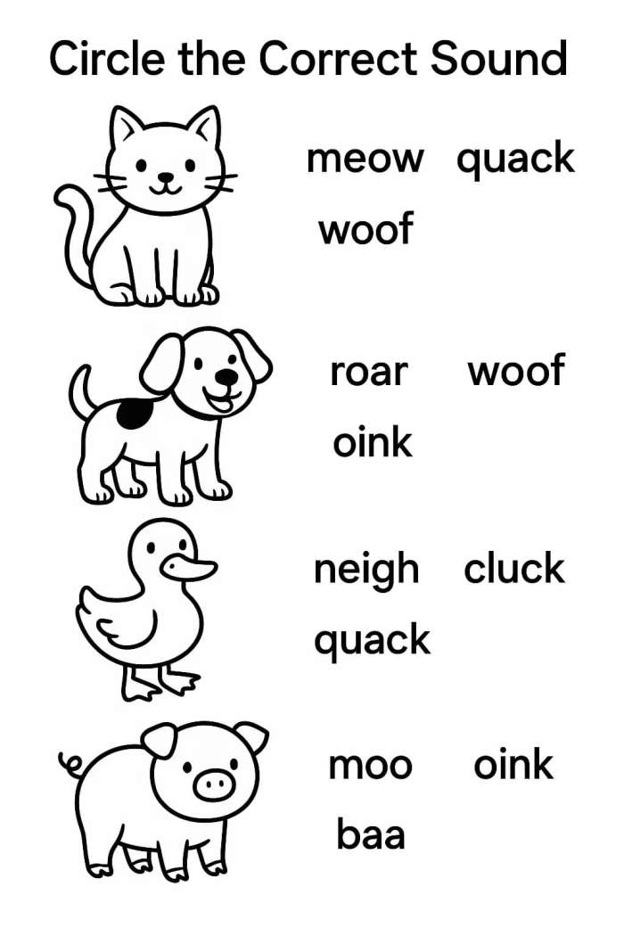 Kindergarten student circling pictures that start with the same beginning sound as the word shown