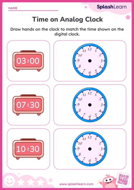 Kindergarten student completing a printable matching the clock activity page