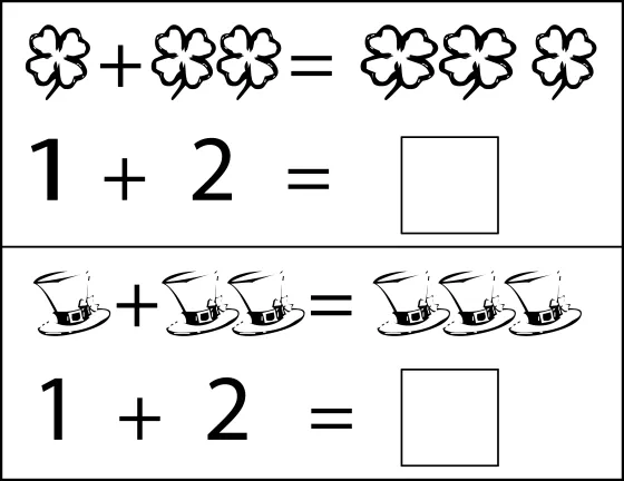 St. Paddys Addition Worksheet Number 8 for Kindergarten Geography Learners Kindergarten student practicing St. Paddys addition worksheet with clover counting exercises